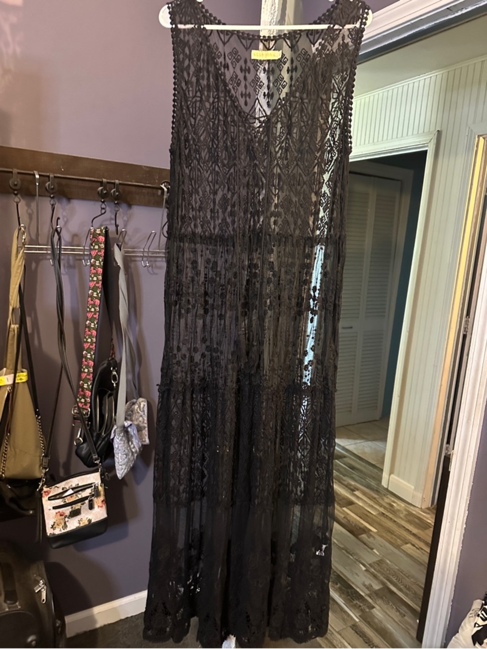RUBYVAYA Black Crochet Lace Maxi Cover-Up